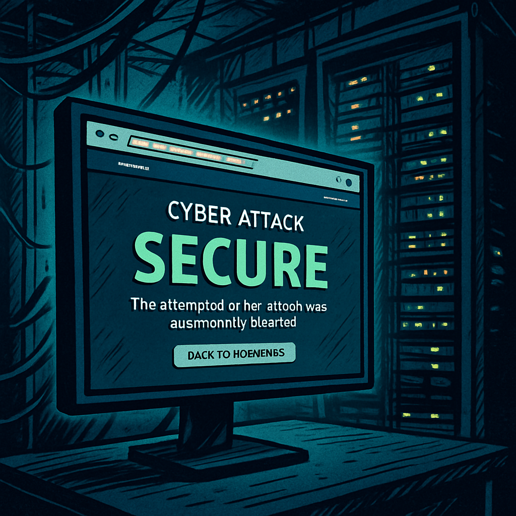 comicbook In a dimly lit server room a sleek website interface glows on a highresolution monitor displaying a triumphant message of resilience against