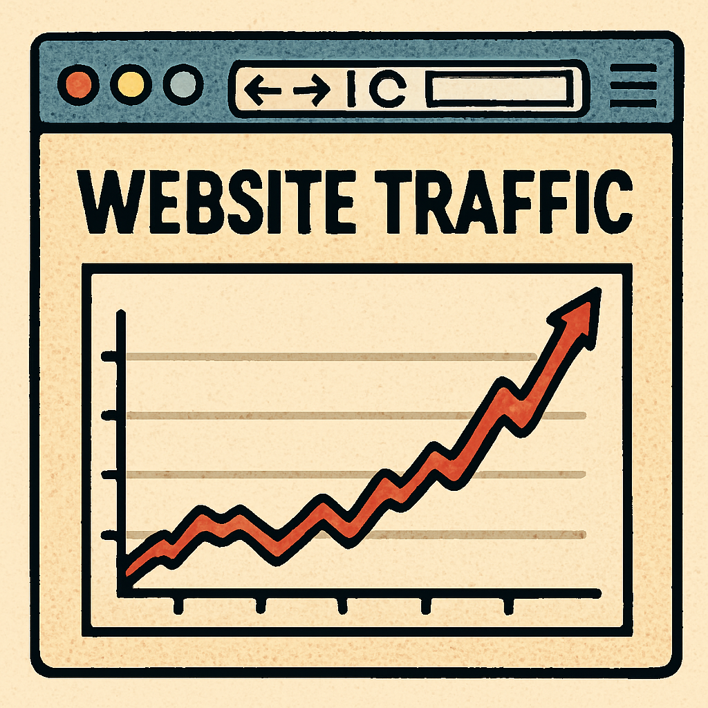 comicbook Zeige eine Grafik die im WebBrowser Fenster eine Linien Grafik zeigt auf der zu sehen ist wie sich die Website mit der Zeit entwickelt hat-1